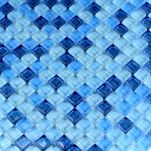 Mosaico De Vidro Azulejos Azul Purpurina 15x15x8mm