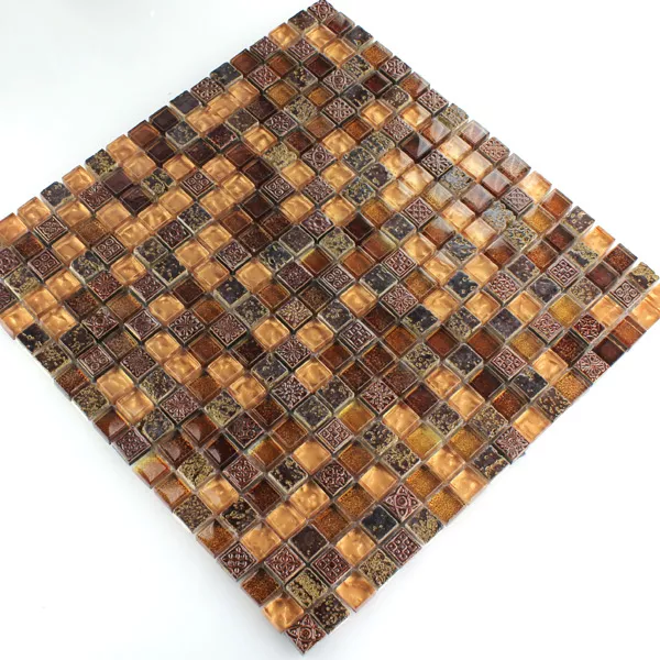 Sample Mosaic Tiles Glass Marble Brown Gold Mix 