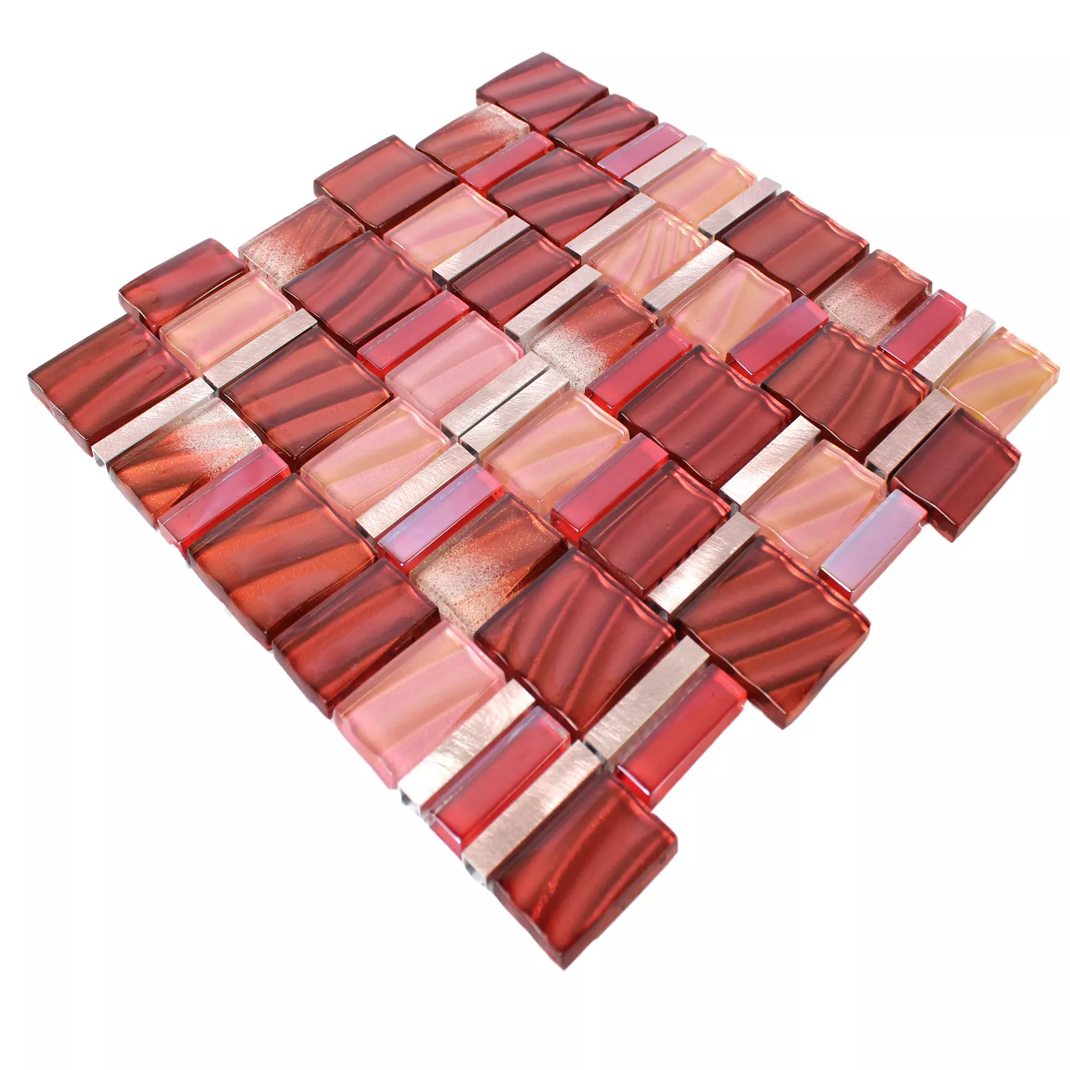 Sample Mosaic Tiles Glass Aluminium Red Copper Mix