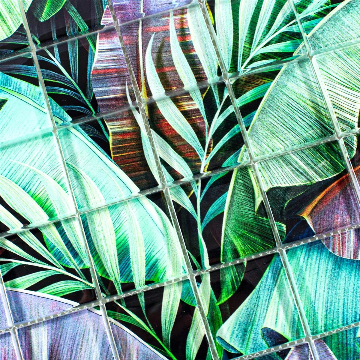 Padrão de Mosaico De Vidro Azulejos Pittsburg Flor Óptica Verde Roxa