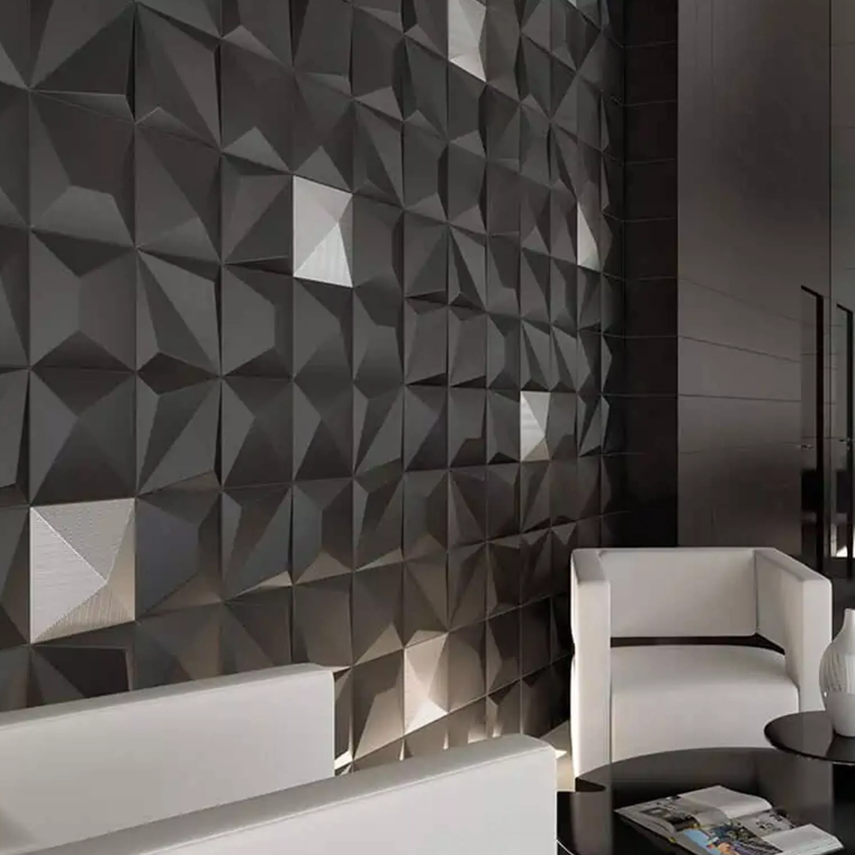 Vægfliser Skyline 3D Techno Eksklusiv Struktureret Sølv