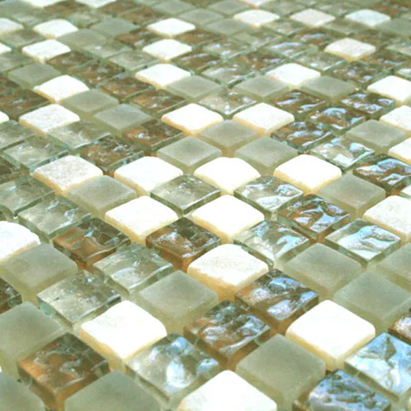 Azulejo Mosaico Vidro Mármore 15x15x8mm Bege Mix Onyx