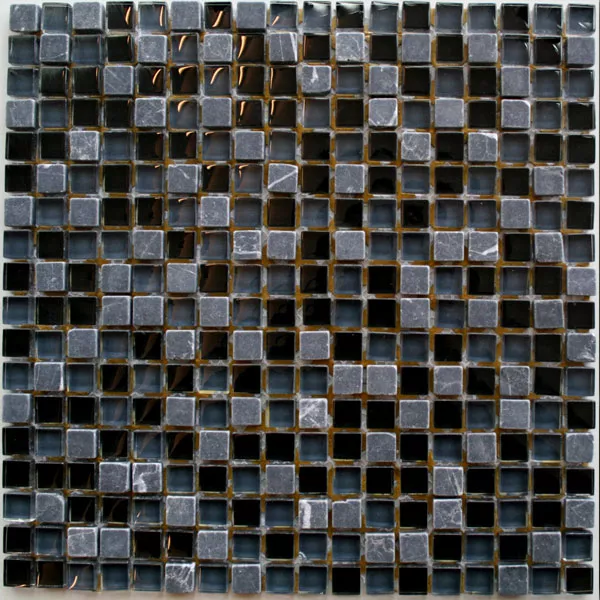 Padrão de Azulejo Mosaico Vidro Mármore  Preto Mix