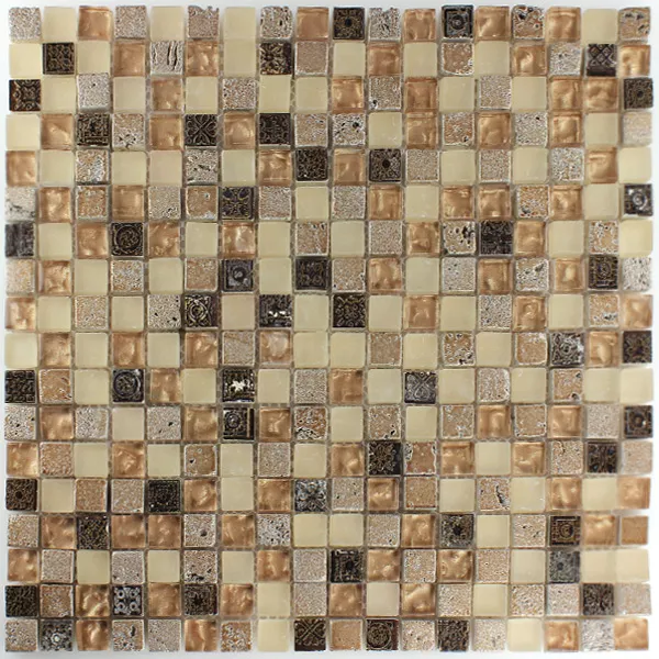 Mosaic Tiles Glass Natural Stone Brown Beige Mix