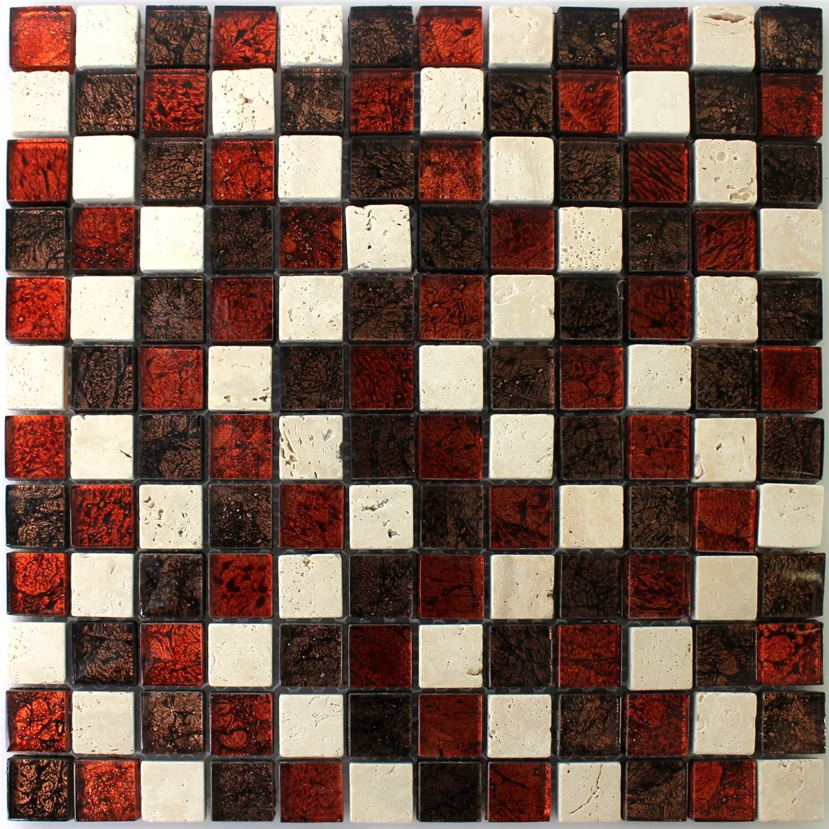Mozaika Kamień Naturalny Szkło Czerwone Brązowy Beżowy