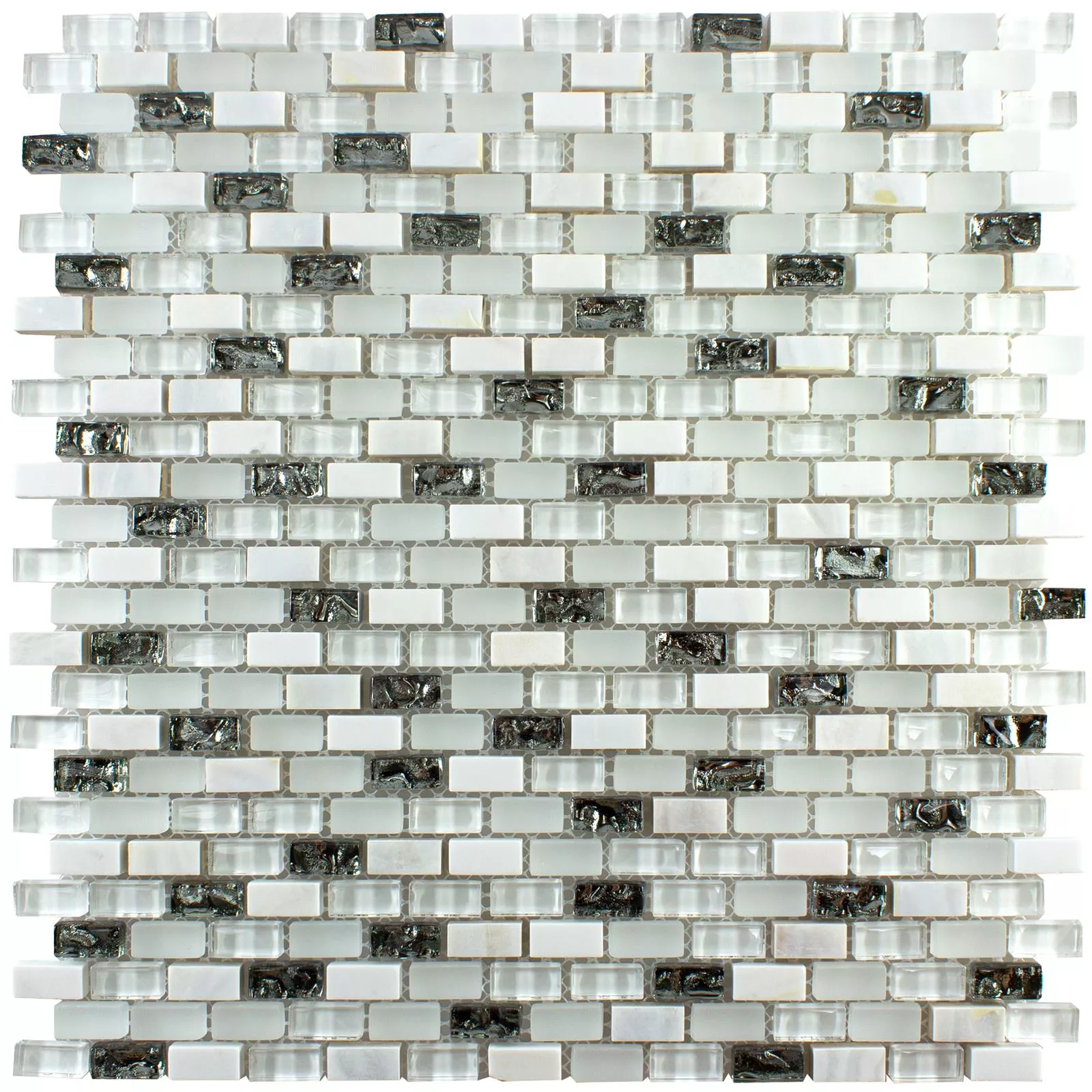Sample Glass Natural Stone Nacre Mosaic Admiral Blanc Silver