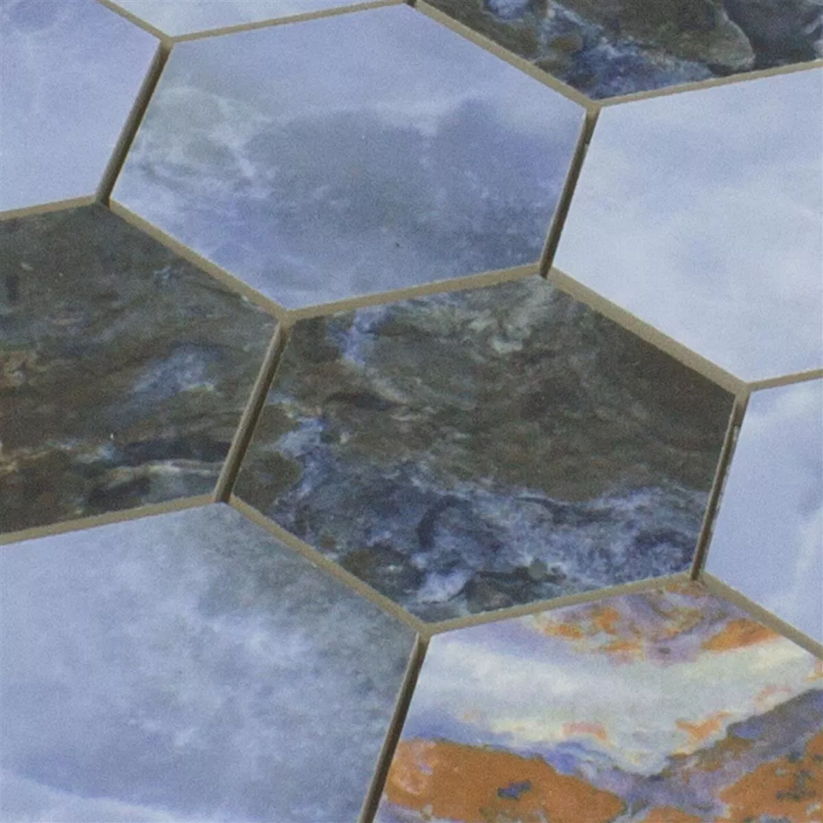 Mosaico Cerámico Azulejos Naftalin Hexagonales Azul Negro