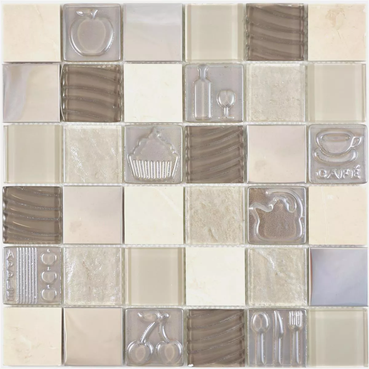 Szkło Stal Nierdzewna Kamień Naturalny Mozaika Emporia Brązowy Beżowy Srebrny