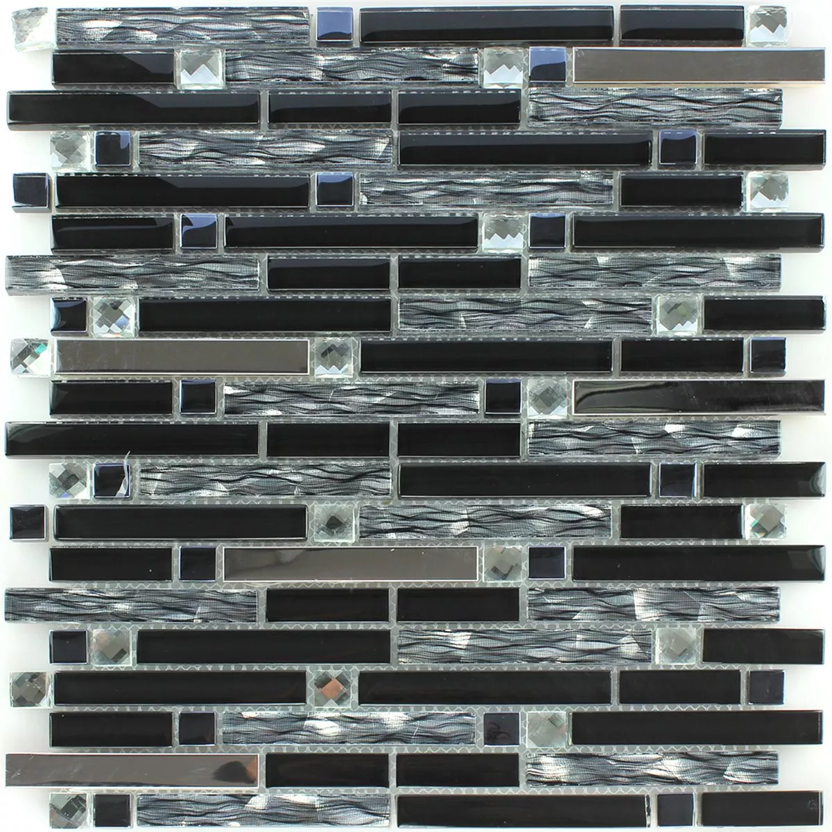 Muster von Mosaikfliesen Edelstahl Metall Fliese Malaya Schwarz Verbund