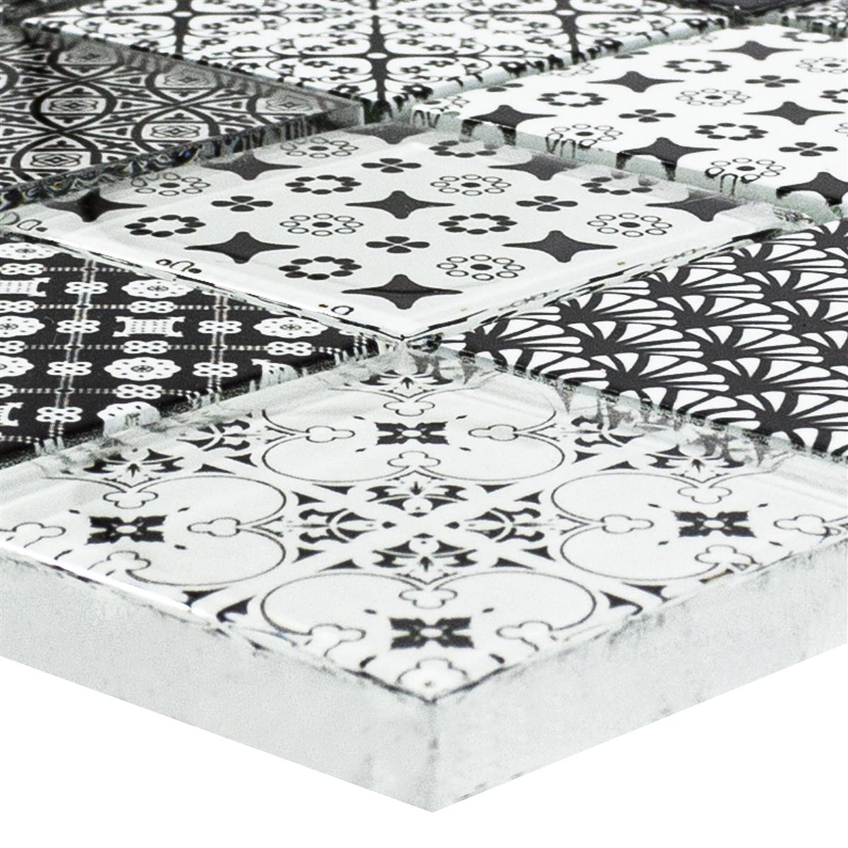 Glass Mosaic Tiles Ornamento Black Blanc