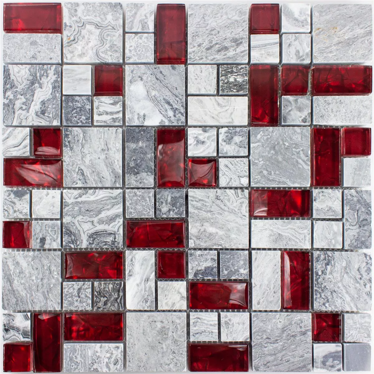 Glass Natural Stone Mosaic Tiles Grey Sinop Red 2 Mix