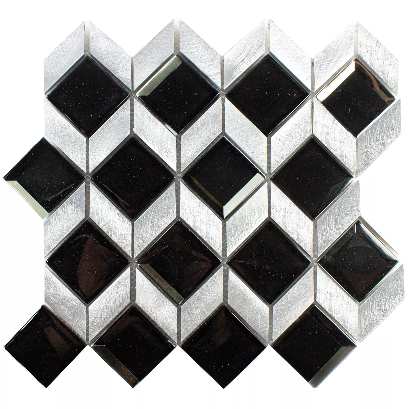 Glass Metal Mosaic Tiles Tanja Black Silver Cube