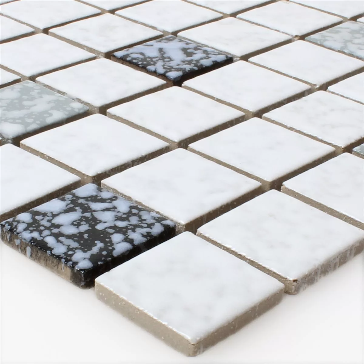 Mosaic Tiles Ceramic White Black Beaten
