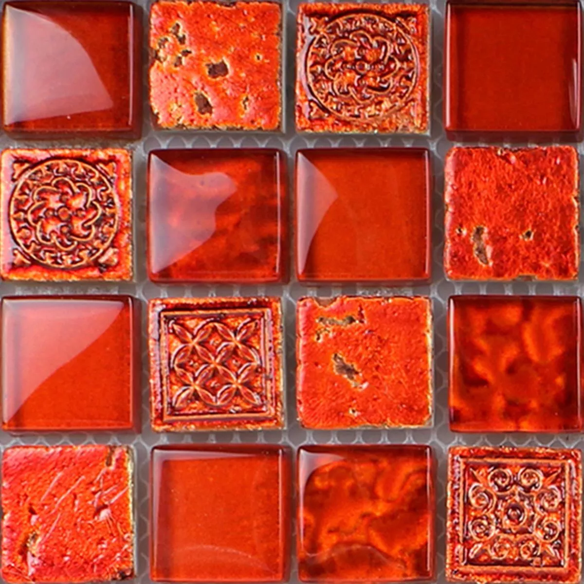 Πρότυπο από Ψηφιδωτά Πλακάκια Georgia Ποτήρι Φυσική Πέτρα Mix Kόκκινο