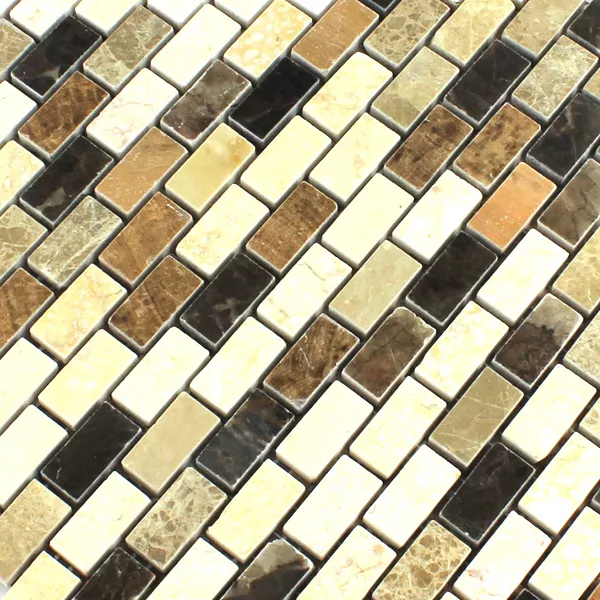 Mosaik Fliser Marmor Brun Beige Skifer Poleret 15x30x7mm