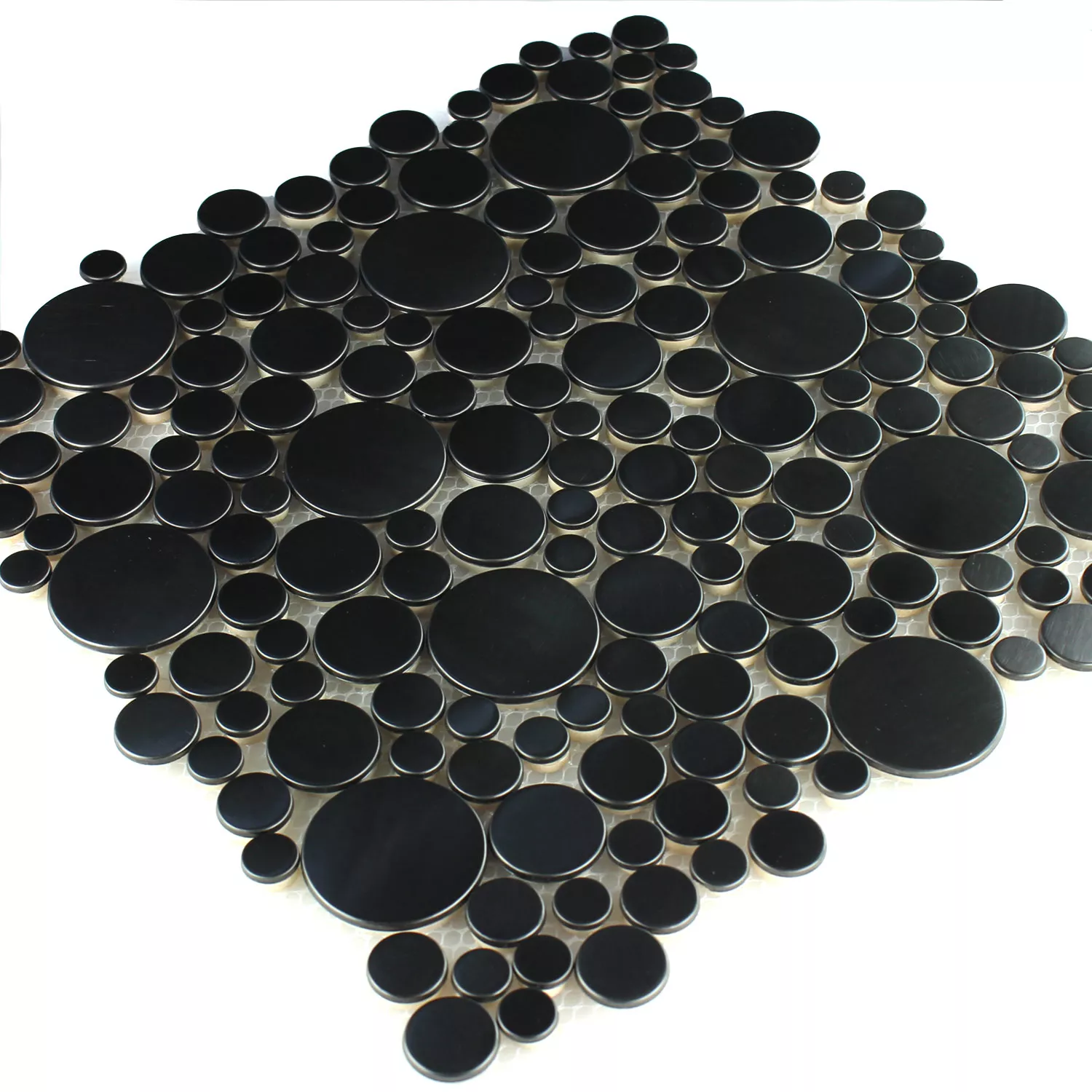 Padrão de Azulejo Mosaico Aço Inoxidável Metal Seixos de Rio Design Black