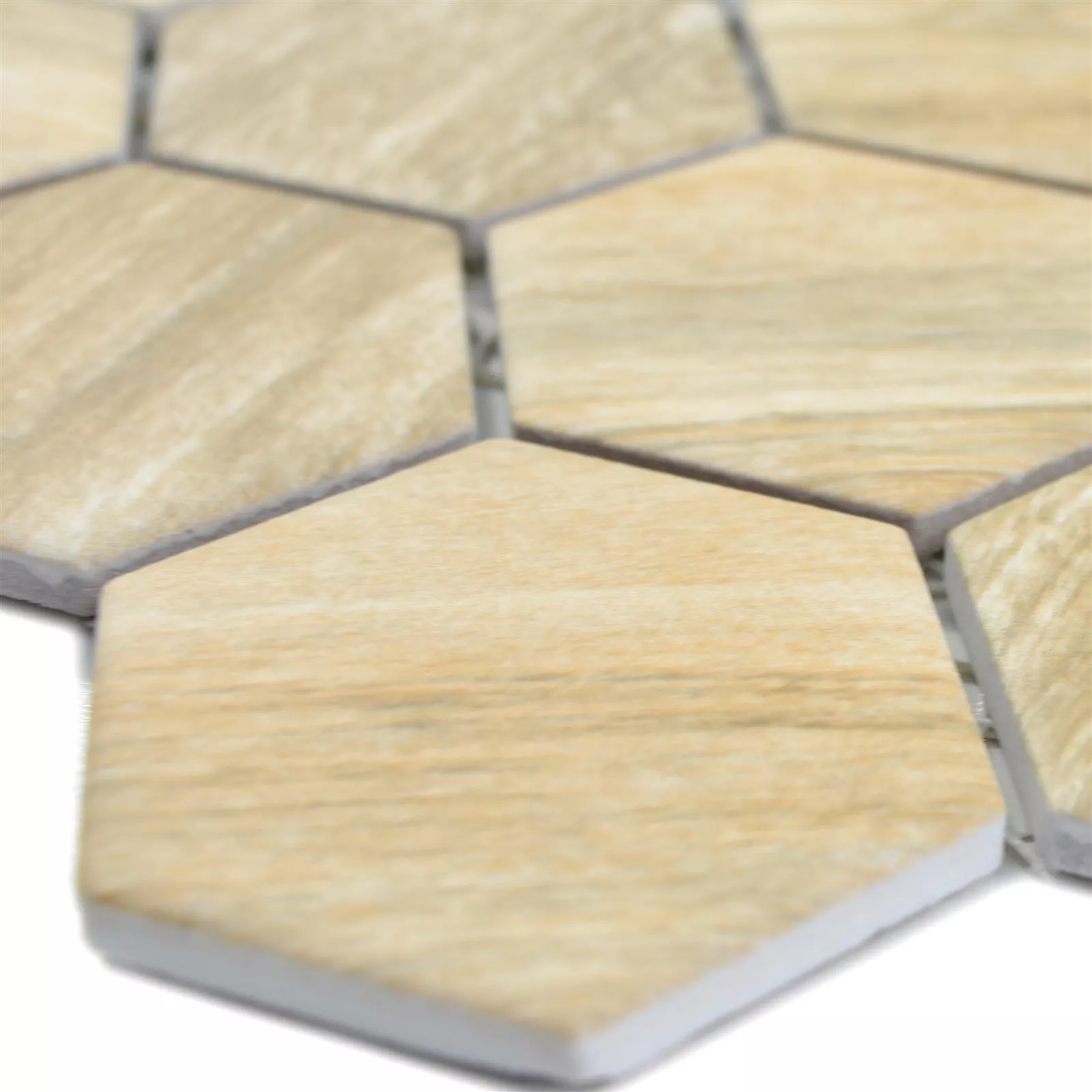 Sample Ceramic Mosaic Duponti Hexagon Wood Optic Beige