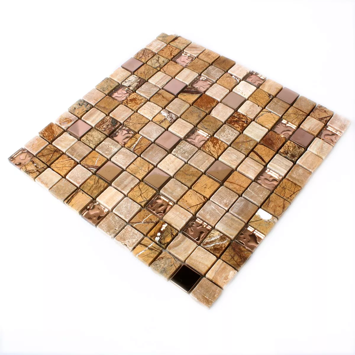 Model din Plăci De Mozaic Sticlă Piatră Naturală Oțel Inoxidabil Maro Mix