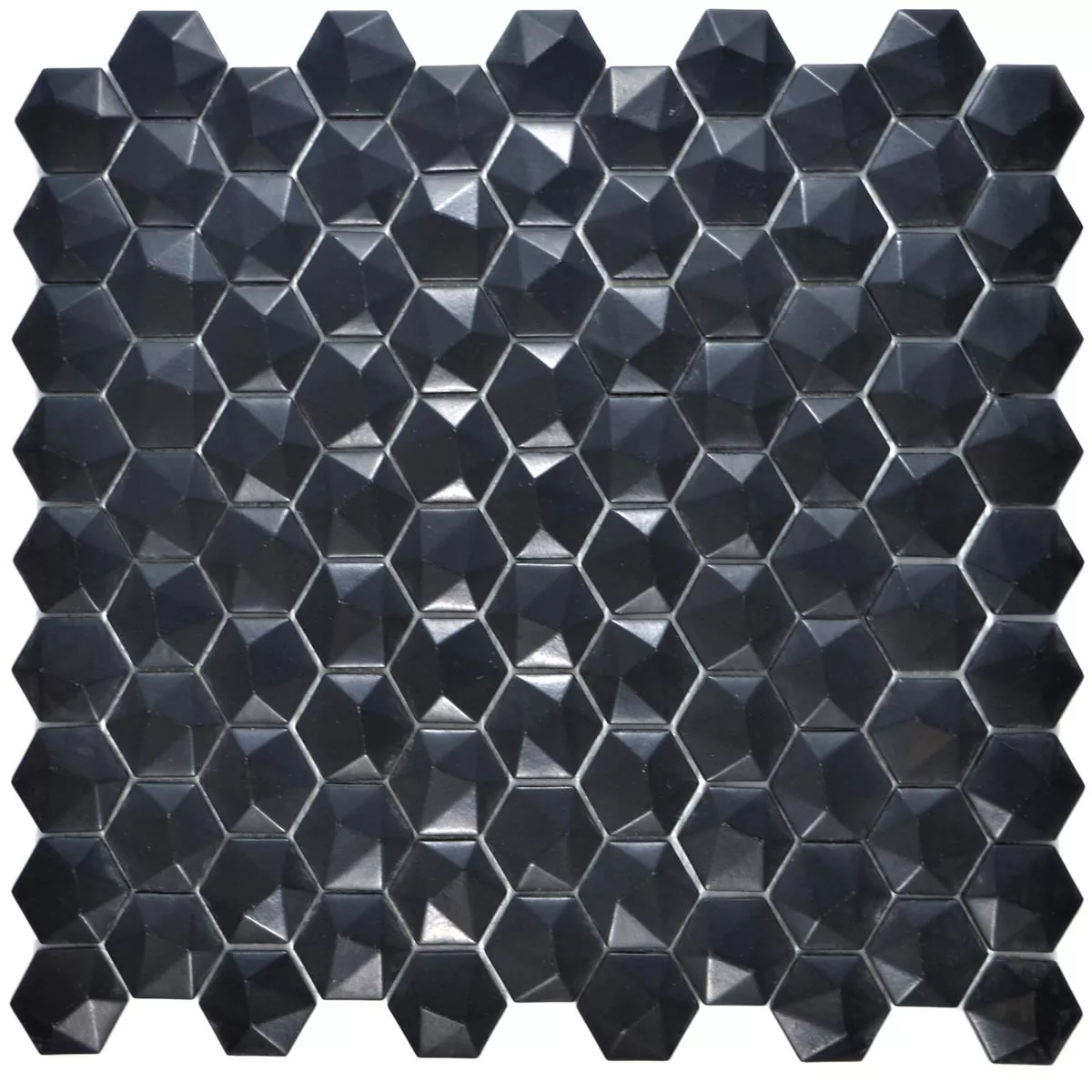 Sample Glass Mosaic Tiles Benevento Hexagon 3D Black