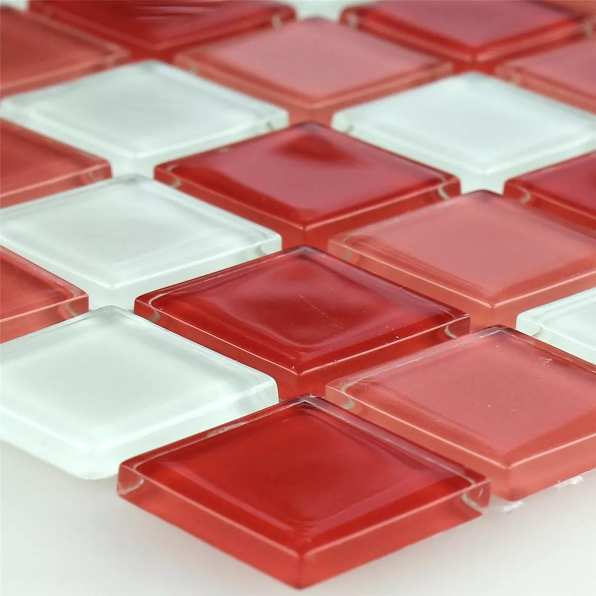 Glasmosaik Fliser Kozarica Hvid Rød Mix 25x25x4mm