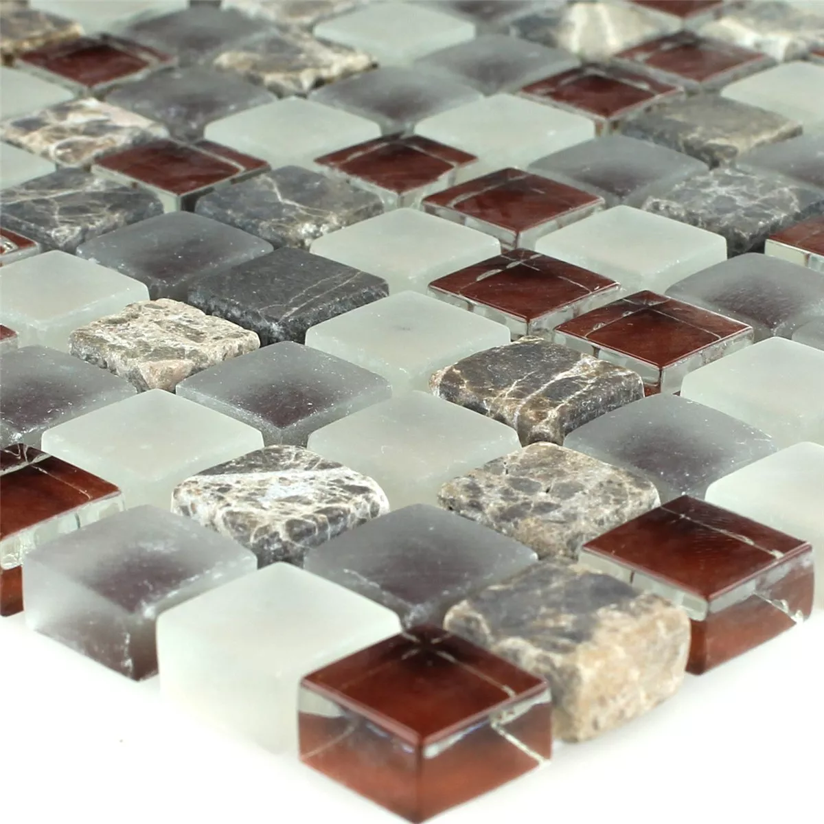 Mosaik Glas Marmor 15x15x8mm Brun