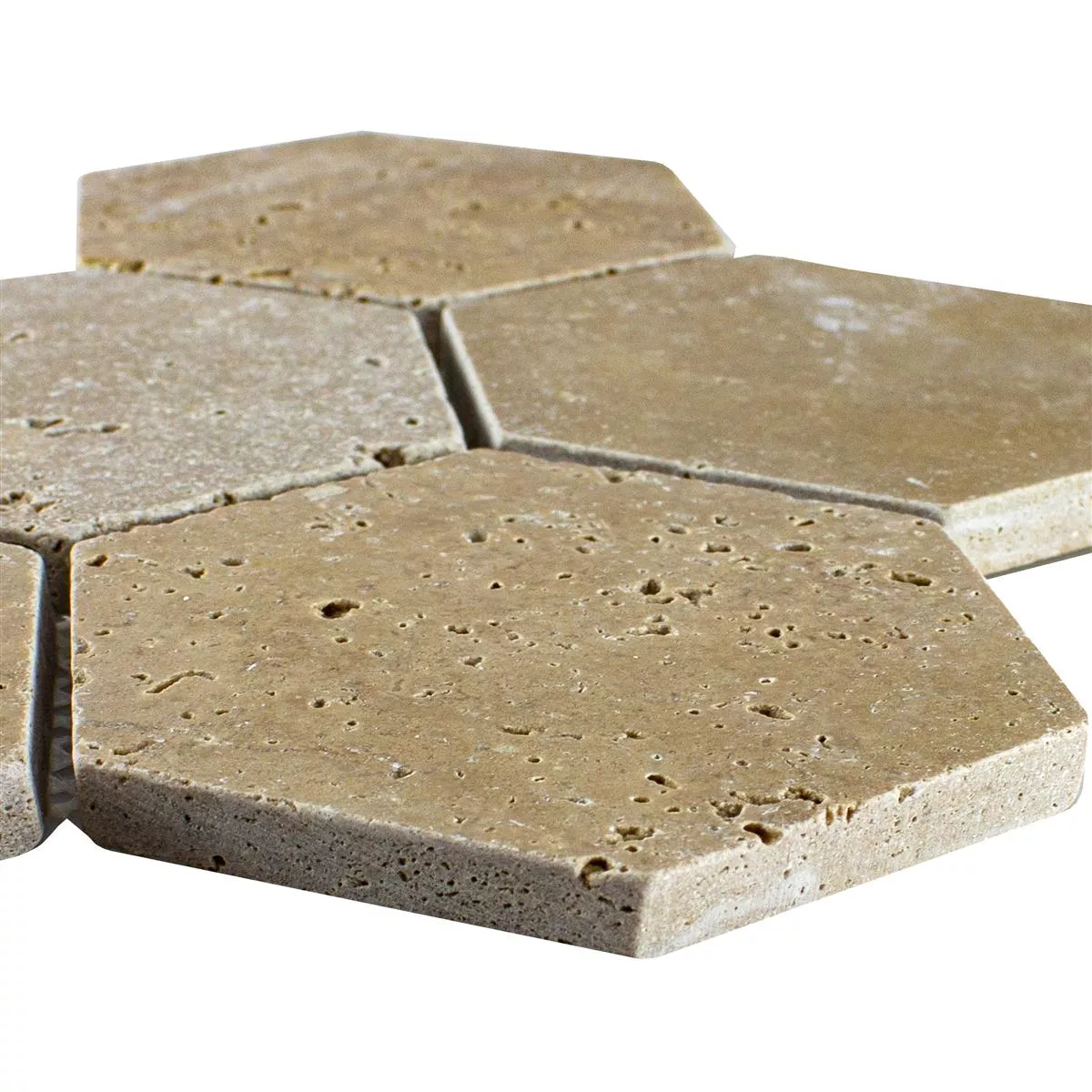 Travertino Pietra Naturale Mosaico Mercado Esagono Marrone Travertino Pietra Naturale Mosaico Mercado Esagono Marrone