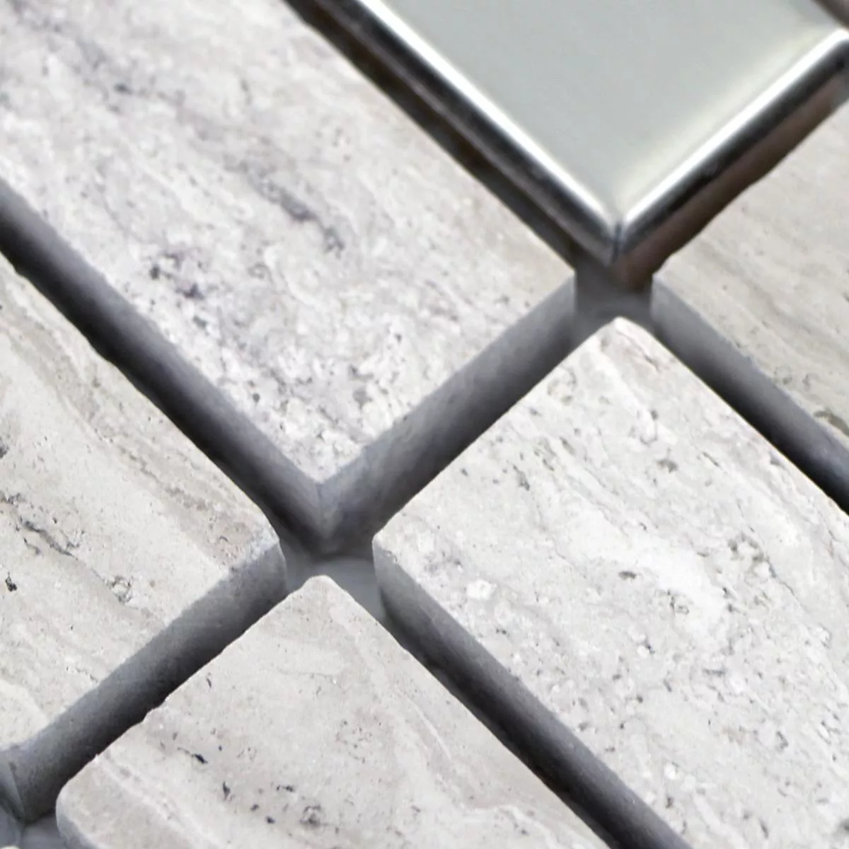 Sample Glass Stone Steel Mosaic Tiles Elektra Grey Sticks