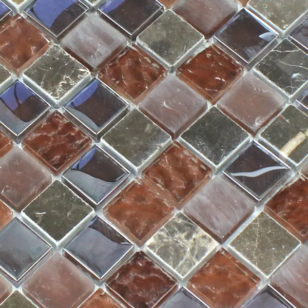 Mosaic Tiles Glass Marble 23x23x8mm Brown Mix Metal