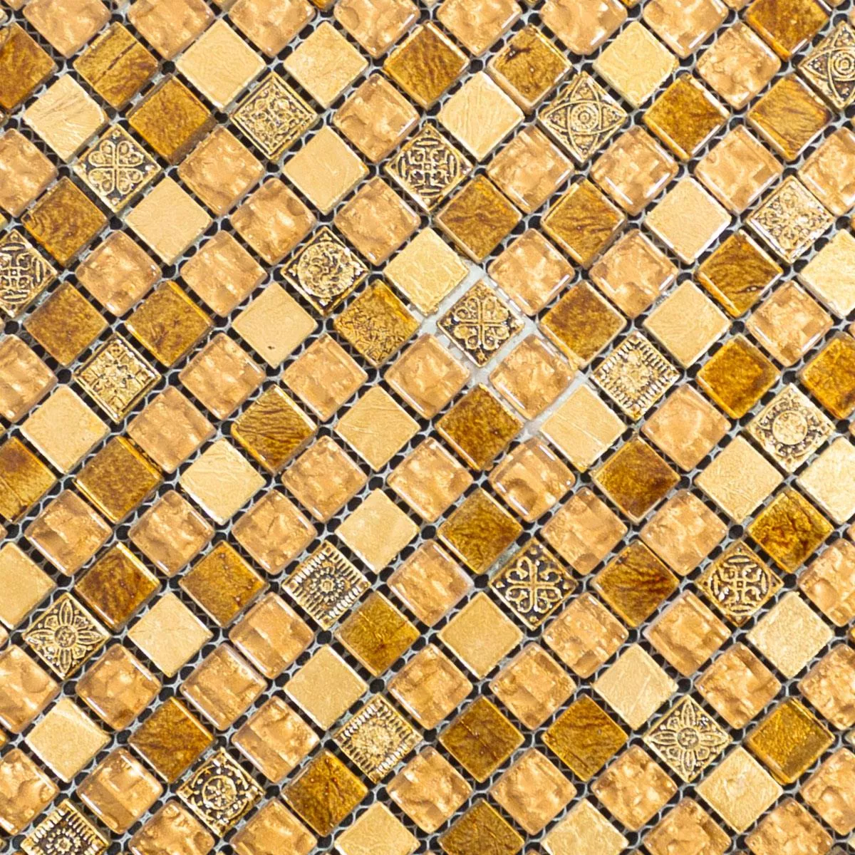 Vidro Mármore Azulejo Mosaico Majestic Bege Ouro
