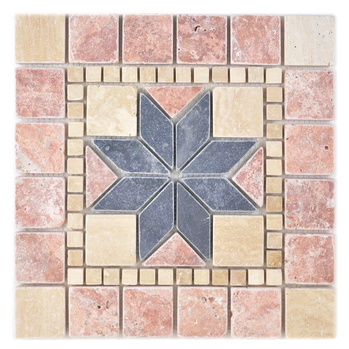 Natuursteen Rosone Tarbora Beige Rood Zwart 30x30cm Natuursteen Rosone Tarbora Beige Rood Zwart 30x30cm