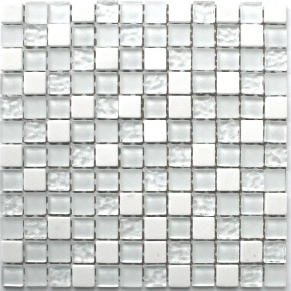 Mozaik Csempe Üveg Üveggolyó 23x23x8mm Fehér Mix