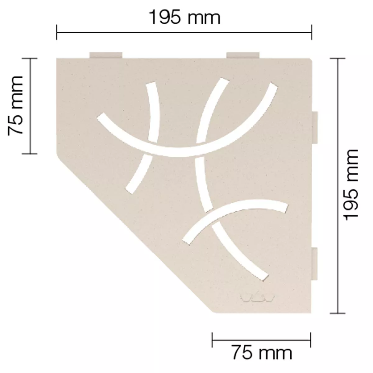Wandplank doucheplank Schlüter 5-hoek 19,5x19,5cm curve ivoor