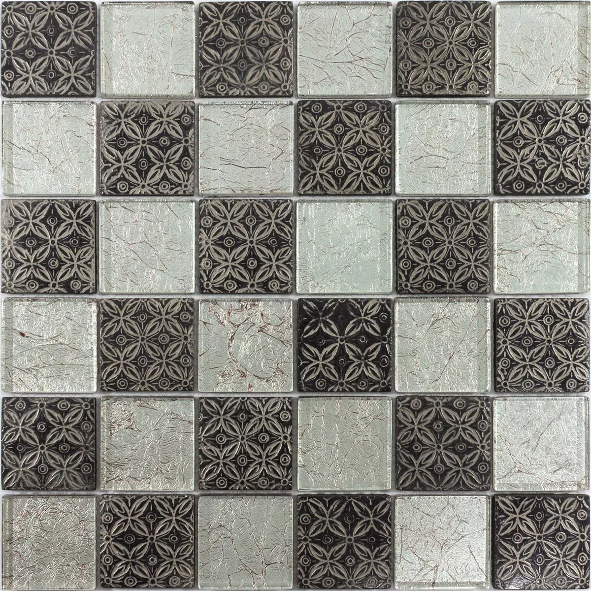 Model din Mozaic De Sticlă Gresie Bayford Ornament Argint Negru