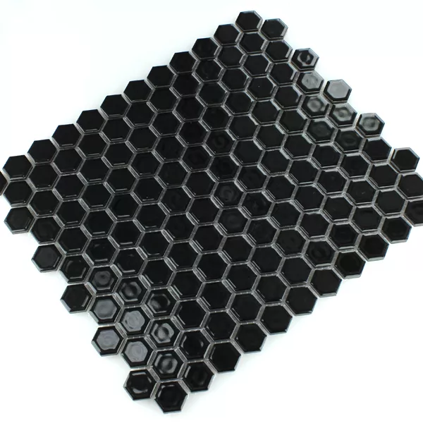 Mosaic Tiles Ceramic Hexagon Black Glossy H23