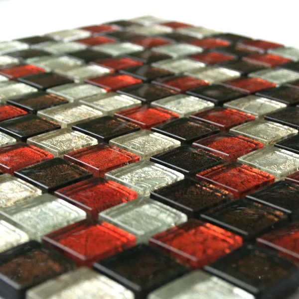 Mosaic Tiles Glass 23x23x8mm Red Brown Silver Metal