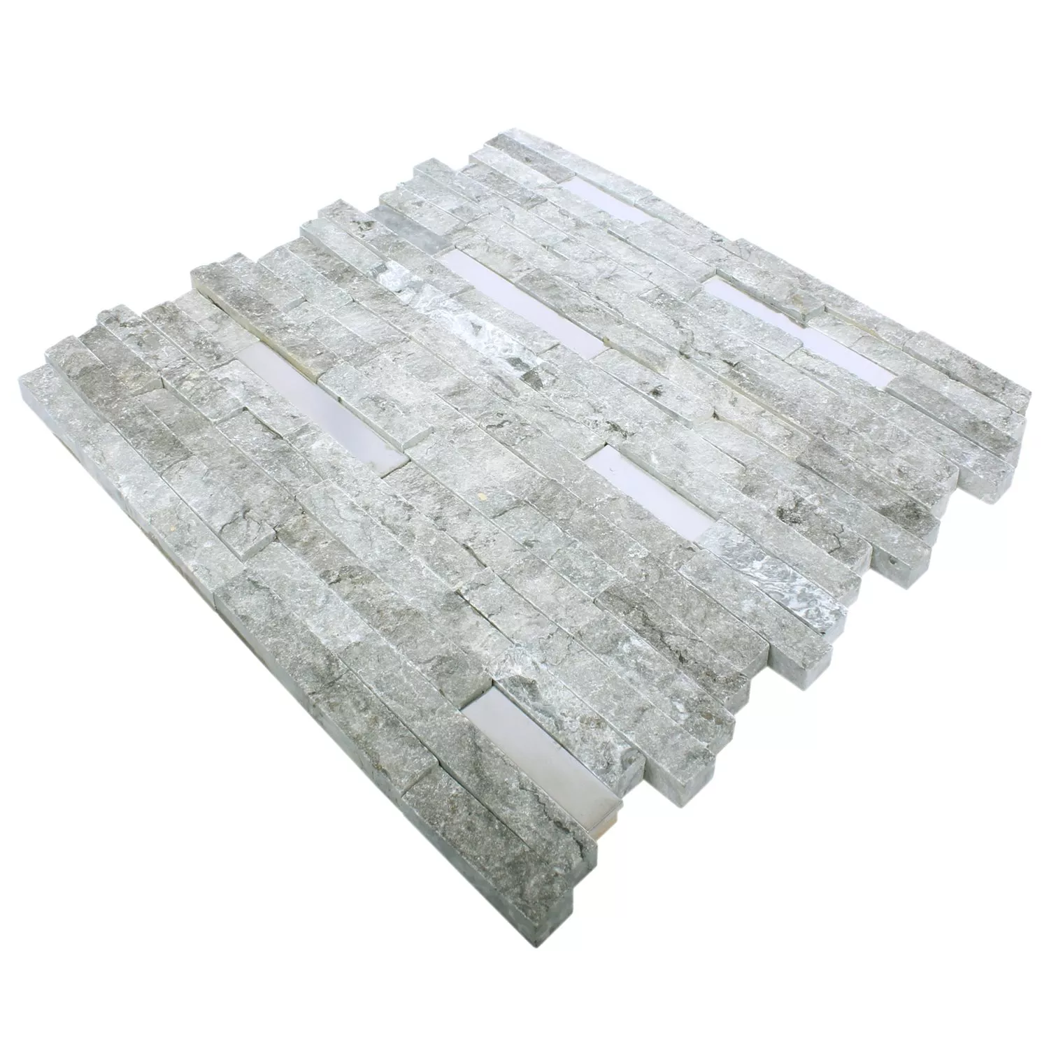 Azulejo Mosaico Deepstone Pedra Natural Aço Inoxidável Cinza 3D