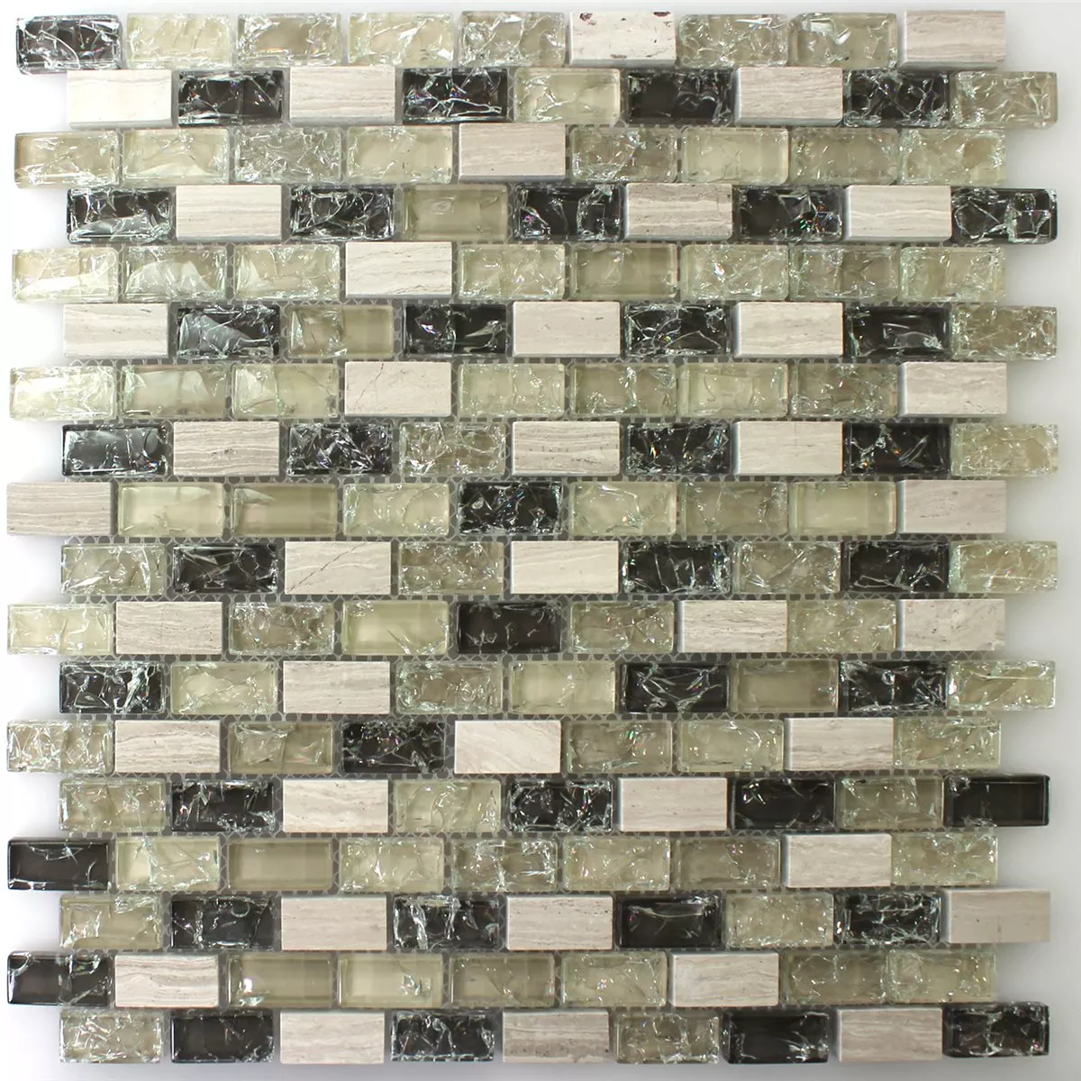Azulejo Mosaico Vidro Pedra Natural Bricks Vidro Quebrado Verde Cinza