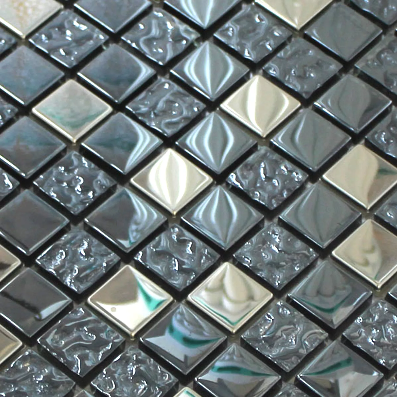 Mosaikkfliser Glass Metall Mix Whitney Sølv Svart 23