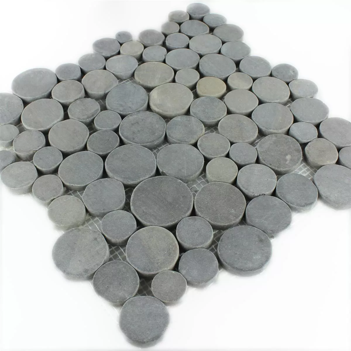 Mosaic Tiles River Pebbles Coin Round Dark Grey