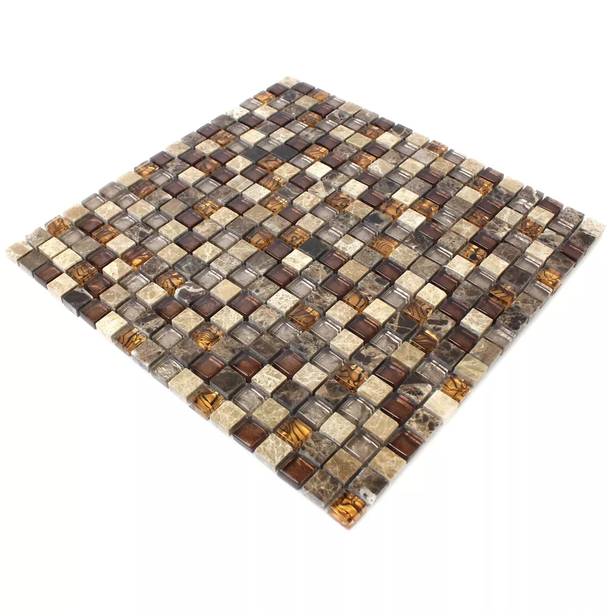 Mozaik Csempe Üveg Természetes Kő Bézs Barna 15x15x8mm