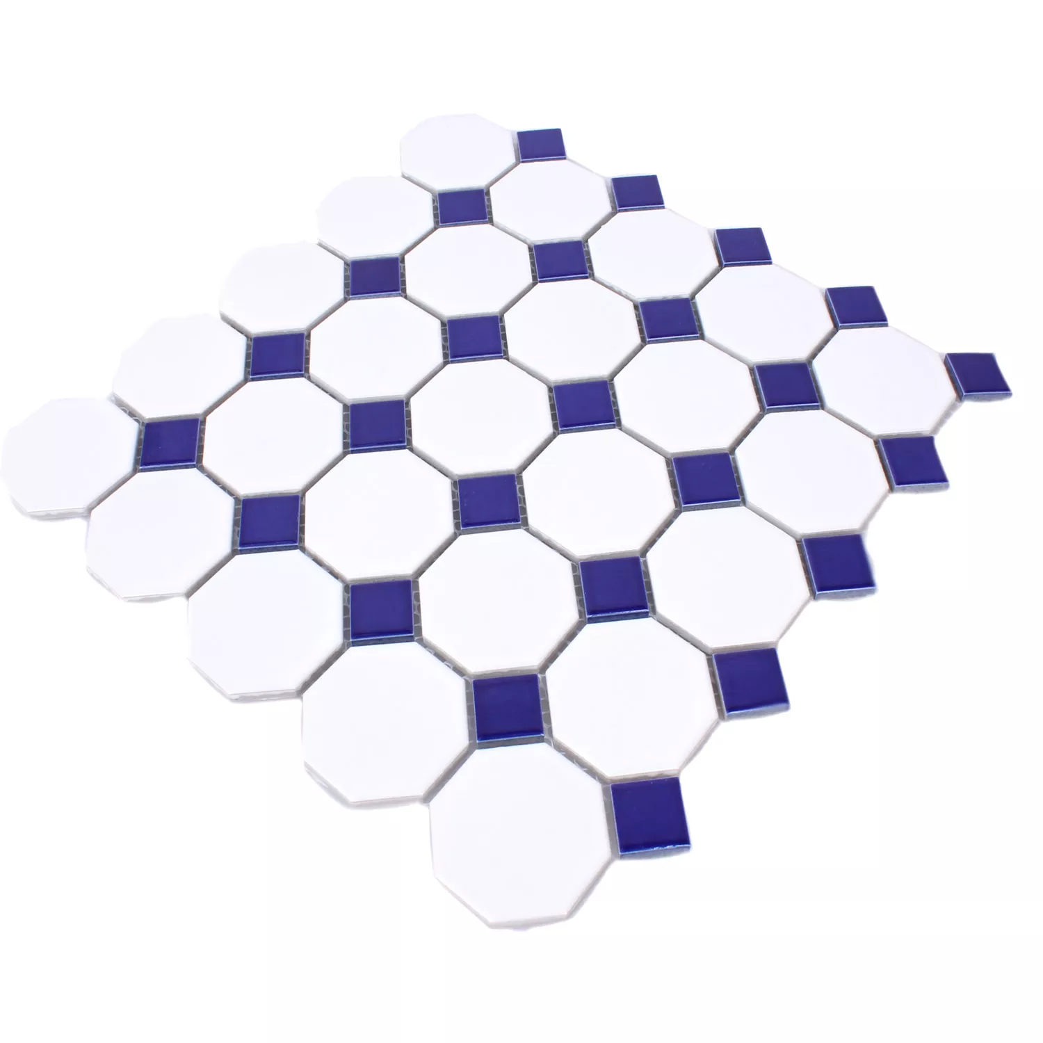 Azulejo Mosaico Cerâmica Octógono Belami Branco Azul