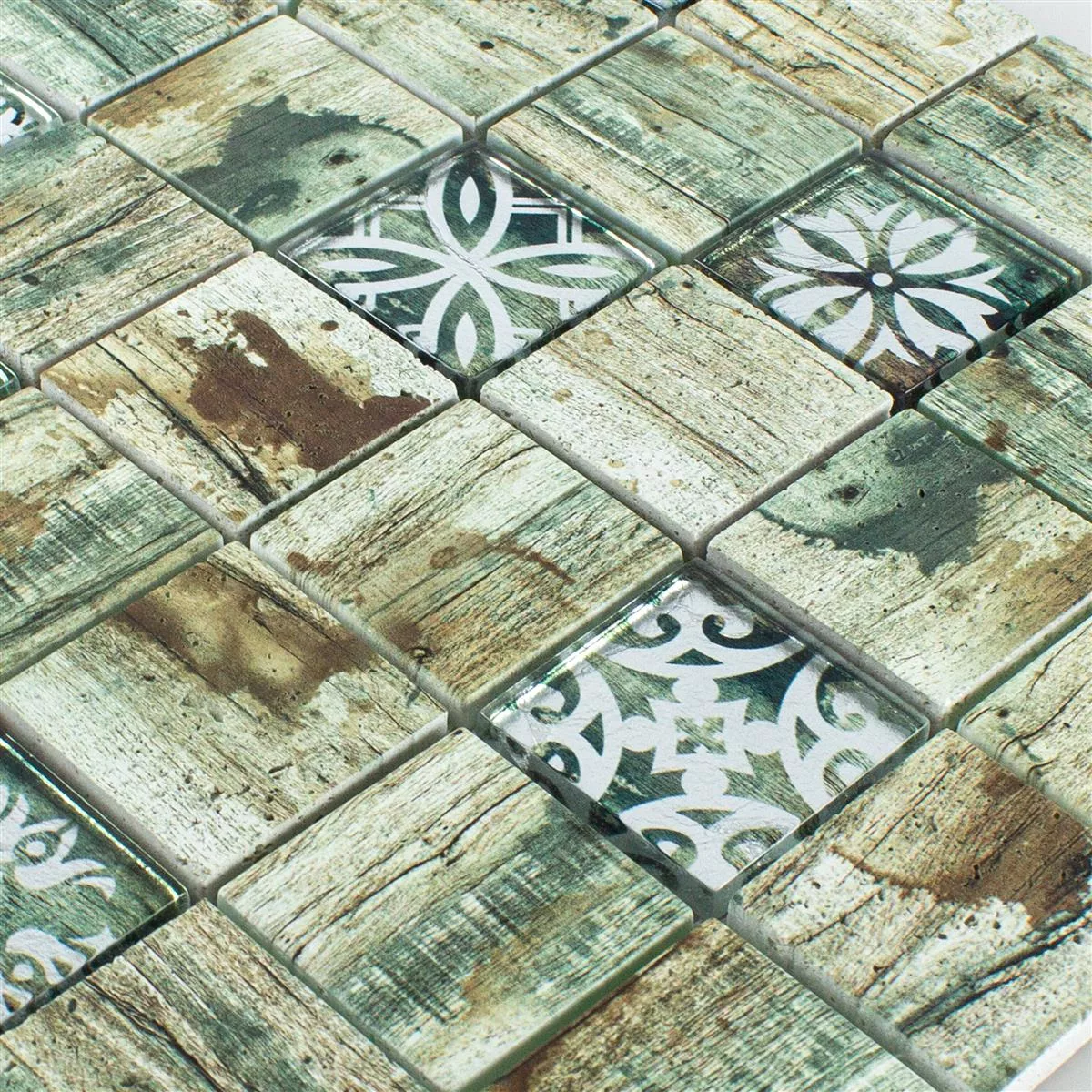 Sample Glass Mosaic Tiles Wood Optic Township Beige Brown Q48