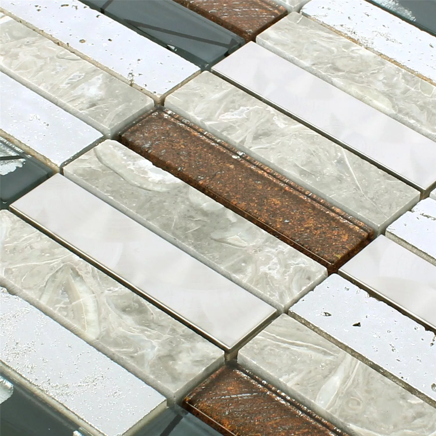 Sample Mosaic Tiles Musical Glass Stone Steel Mix Grey