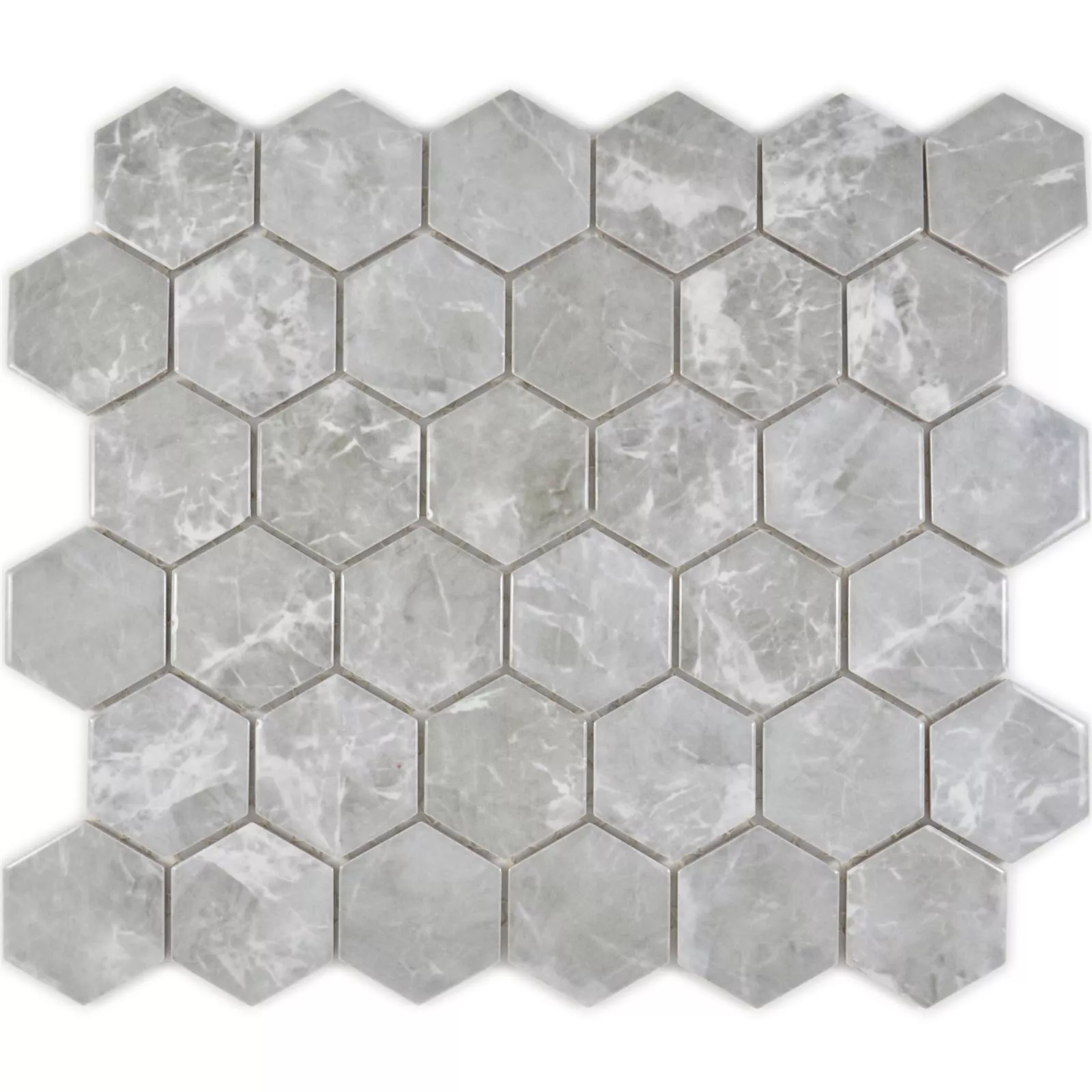 Model din Mozaic Ceramic Mozart Hexagon Gri Strălucitor