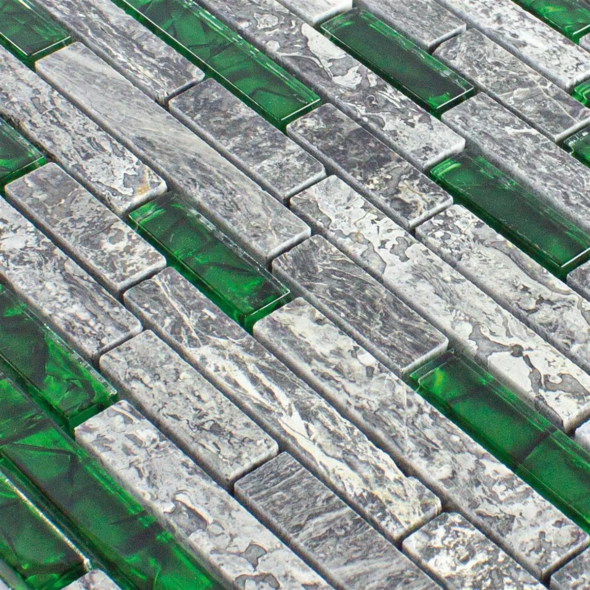 Skleněná Mozaika Dlaždice Z Přírodního Kamene Manavgat Šedá Zelená Brick