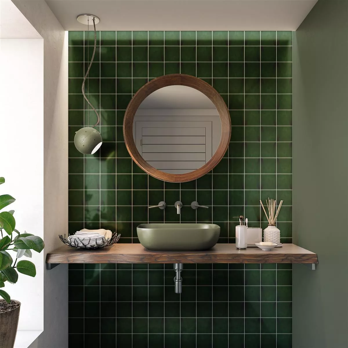 Sample Wall Tiles Tamaris Eloy Glossy Waved Dark Green 13x13cm