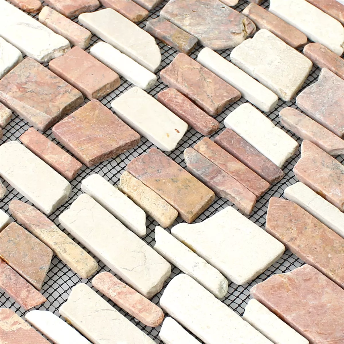Mosaikkfliser Marmor Naturstein Brick Biancone Rosso