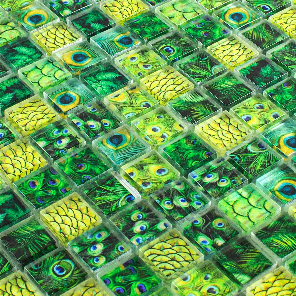Skleněná Mozaika Dlaždice Peafowl Zelená 23