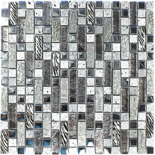 Mosaic Tiles Glass Metal Quartz Composite Silver