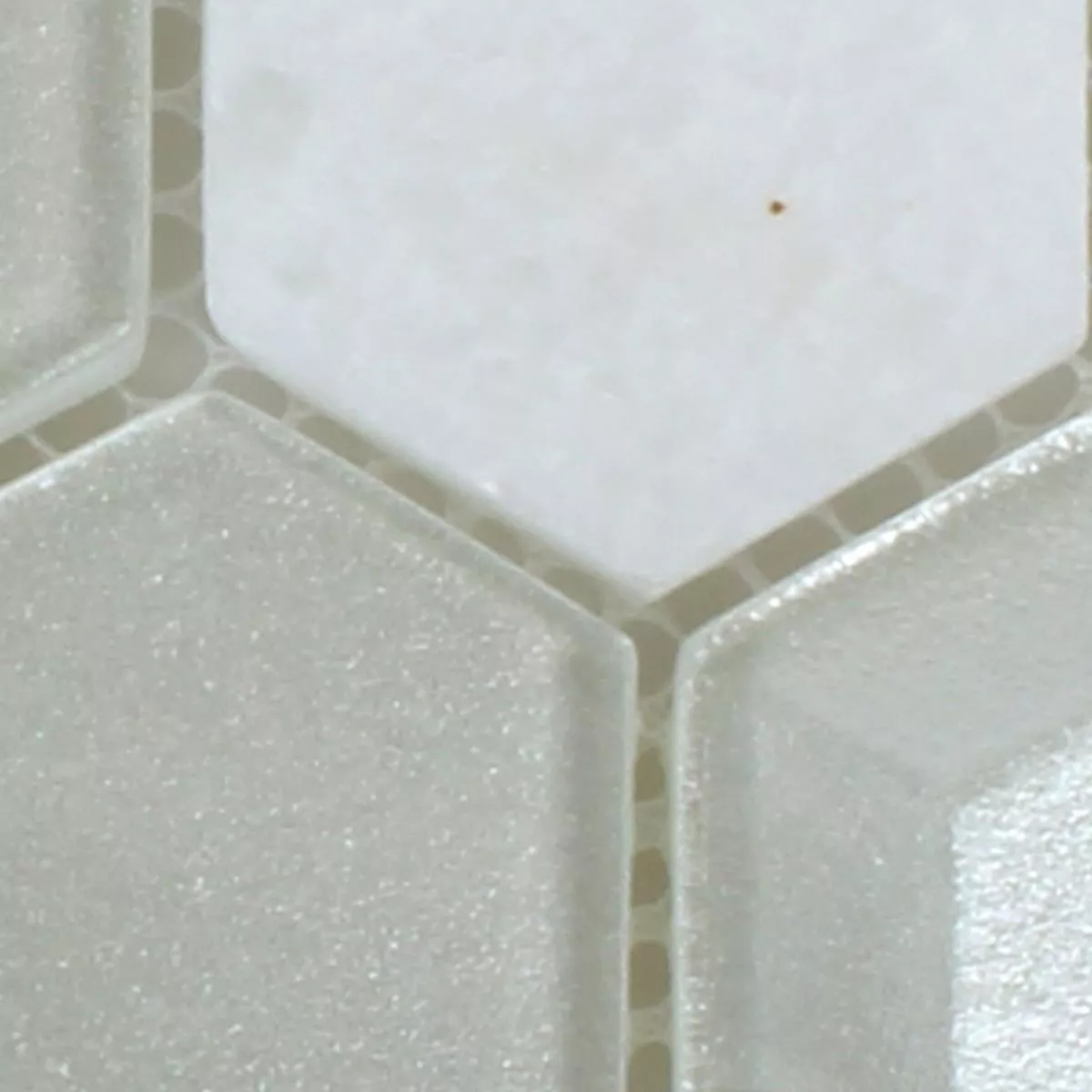 Prøve Mosaik Fliser Hexagon Glas Natursten Hvid 3D